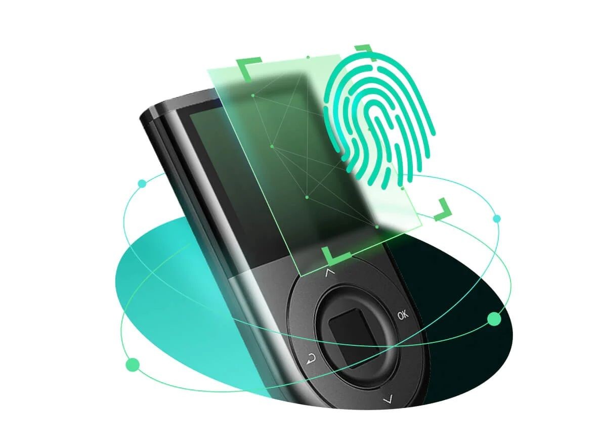 DCENT biometric wallet showcasing fingerprint security feature for safe cryptocurrency storage.